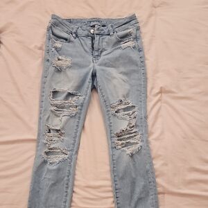 American Eagle Outfitters Light Blue Distressed Skinny Jeans